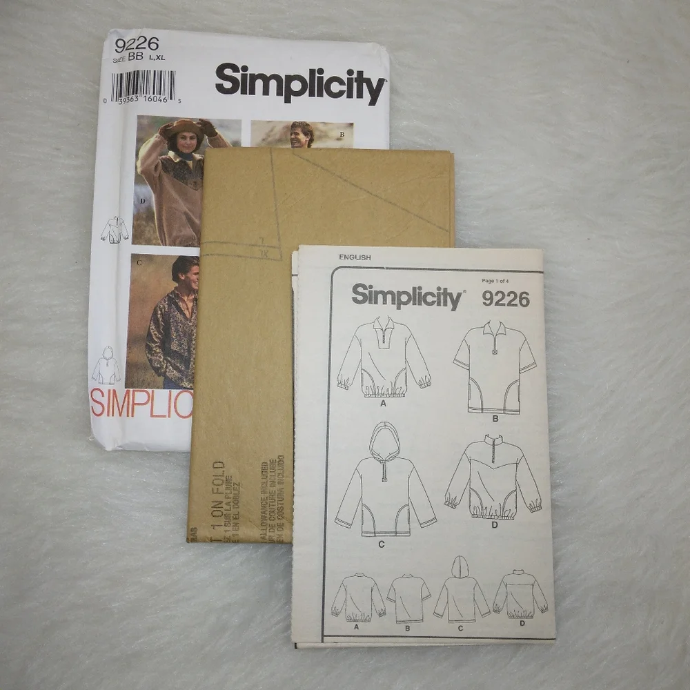 SIMPLICITY 9226 Sz L-XL Misses', Men's, Teens' Pull Over Top
